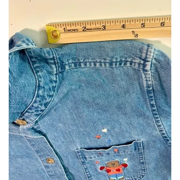 Vintage Christopher & Banks Denim Shirt Womens Sz L Teddy Bear America July 4th - Picture 14 of 16